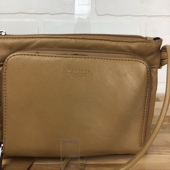BEIGE Visione Italy leather mini purse crossbody bag tan Italian leather camel - Picture 4 of 15